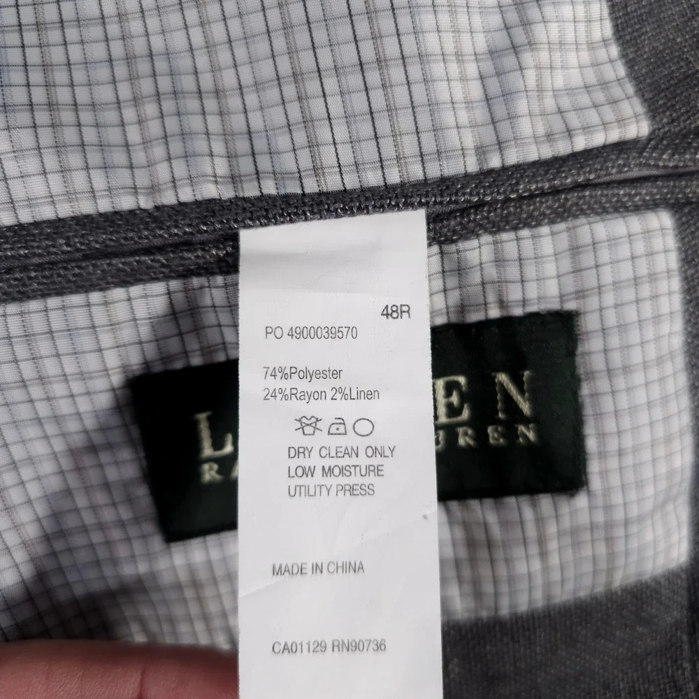 Lauren Ralph Lauren Sport Coat Mens 48R Grey Linen Blend Two Button Blazer